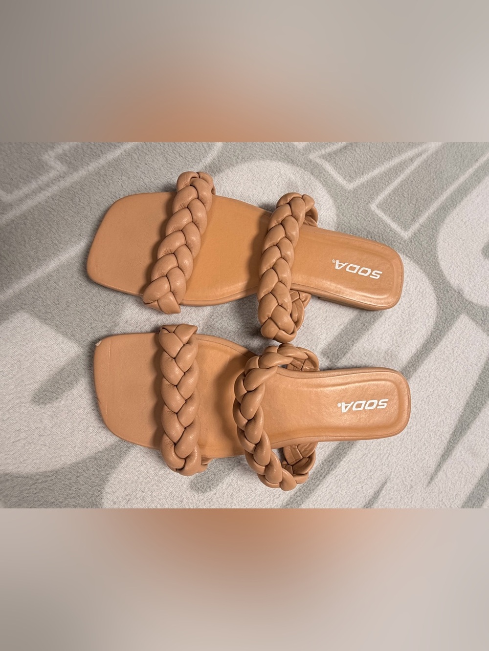 Soda Tan Braided Double-Strap Slide Sandals